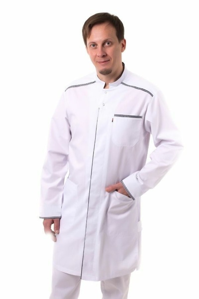 медичний халат Осло (42-68) на кнопках тк.преміум-котон - колір білий/принт, рукав довгий 1352955015 фото