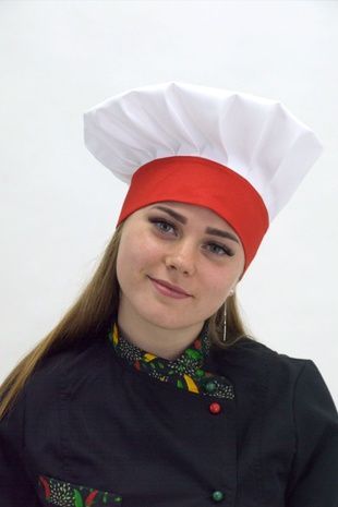Ковпак кухаря французький Амадін на ліпучці саржа білий/червоний - Форма кухаря (94.120)