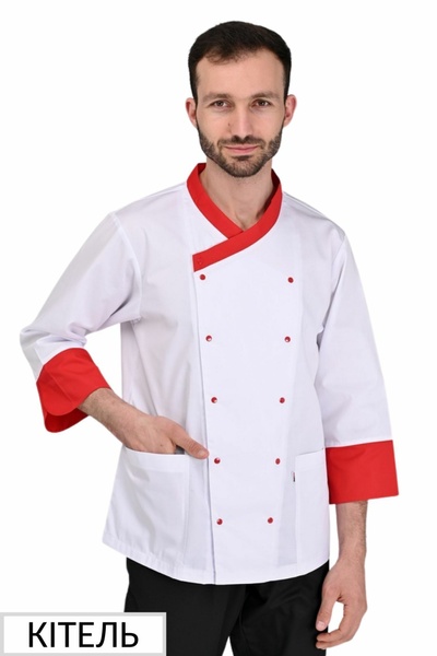 кітель кухаря Брюссель-ТЛ32 тканина преміум, колір білий/червоний, розмір 43-68 640479815 фото