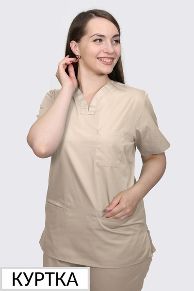 куртка медична Саманта (40-60) преміум-котон, колір кремовий, рукав короткий. Базова ціна до 52р 150564904 фото
