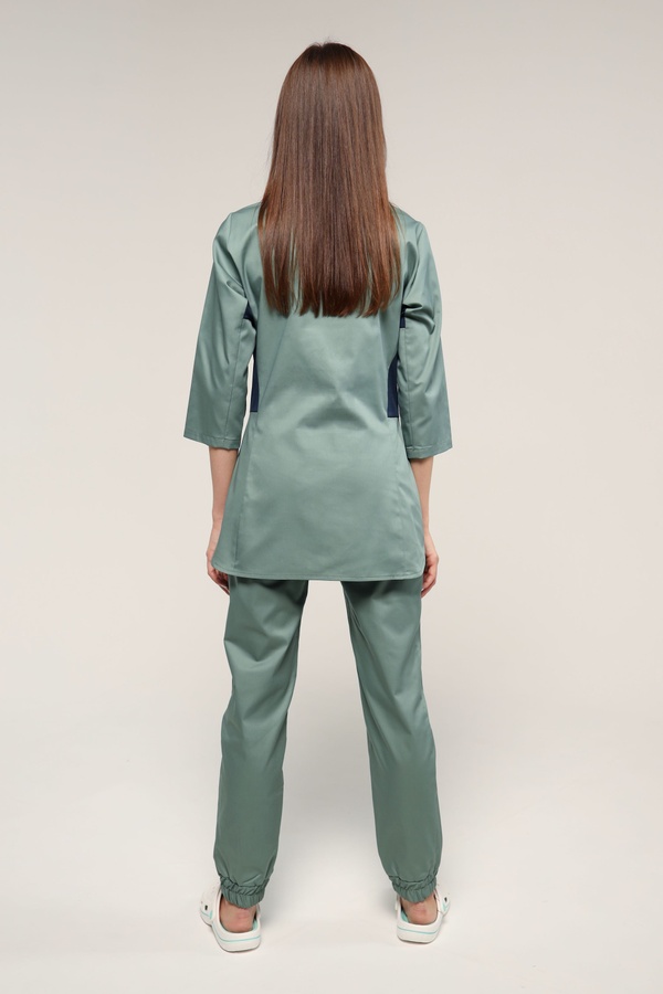 фото костюм Селеста (40-66) преміум-котон оливковий/темно-синій, брюки джогери 13510682081