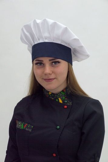 Ковпак кухаря французький Амадін на ліпучці саржа білий/темно-синій - Форма кухаря (94.120)