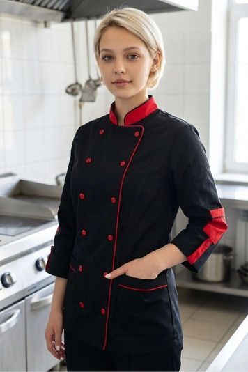 Кітель кухарський жіночий тонкий Мар'я батист чорний р.42 (42-56) рукав 3/4 - спецодяг кухаря (13654105175.357)