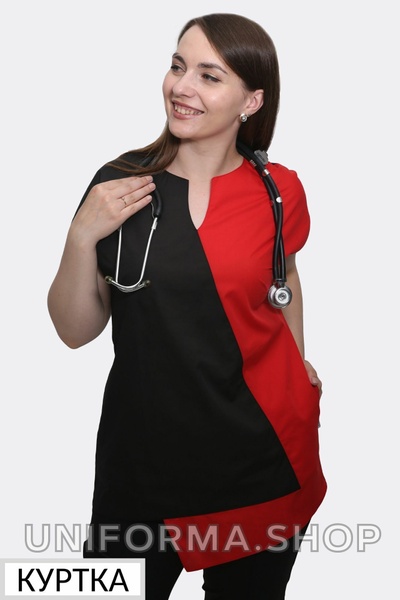 куртка медична Бланка (44-56) тк. батист, колір чорний/червоний, рукав без рукава 68345904 фото