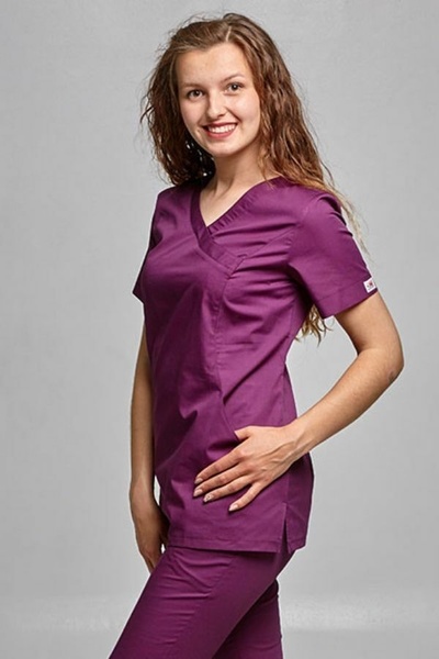 медичний костюм Марина (40-60) преміум-котон, колір баклажановий, рукав короткий, тип брюк - класичні 613100501 фото