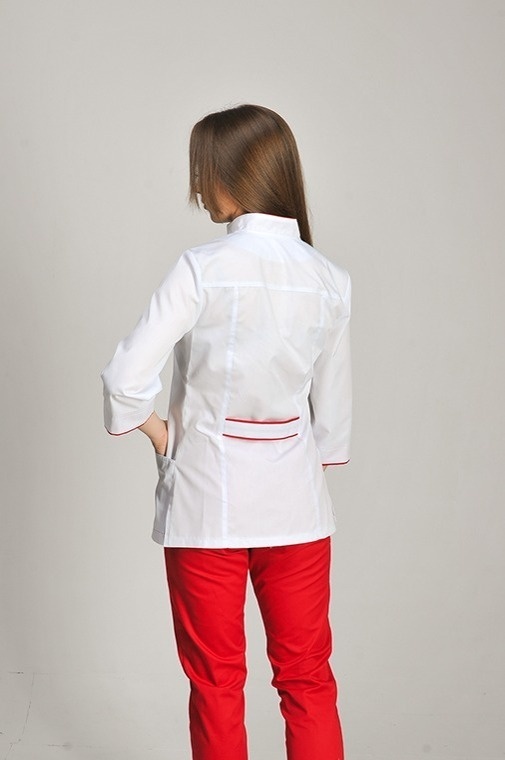 фото костюм Сакура (40-60) преміум-котон, білий/червоний, рукав 3/4, брюки класичні 823002900