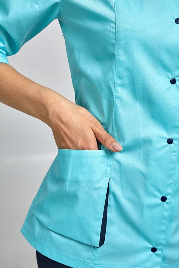 фото костюм Діана (40-60) преміум-котон, ментоловий/темно-синій, рукав 3/4, брюки класичні 513119501