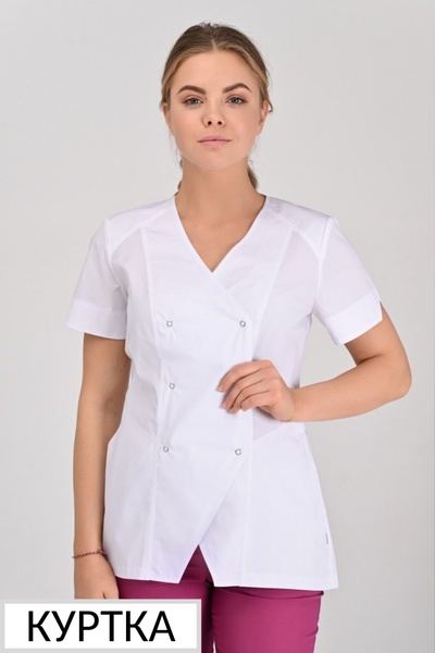 куртка медична Тоскана (40-68) на кнопках тк.батист - колір білий , рукав короткий 2069941502 фото