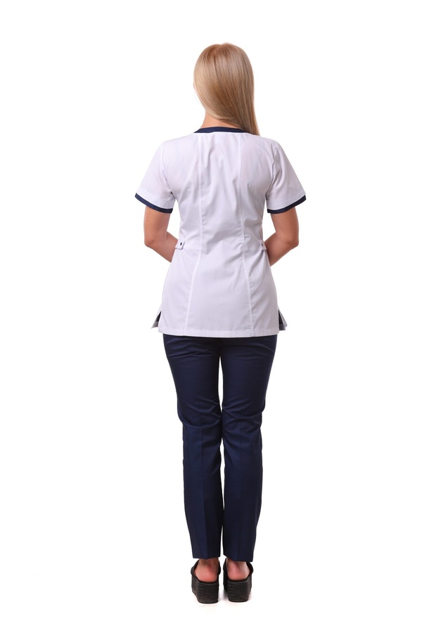 медичний костюм Анталія (40-66) на кнопках тк.батист - колір білий/темно-синій, рукав короткий, брюки класичні 1280675701 фото