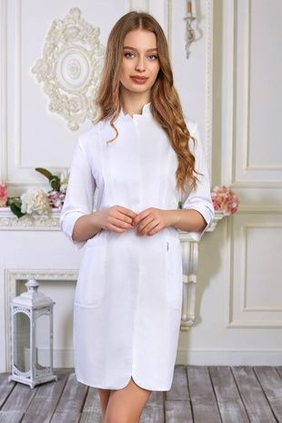 Медичний Жіночий Халат Розалія Котон білий 64р. (44-64) - Медичний Одяг Марія (2197524615.465.489)