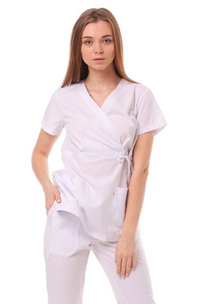 куртка медична Маніла (40-64) через голову тк.преміум-котон - колір білий , рукав короткий 2864552700 фото