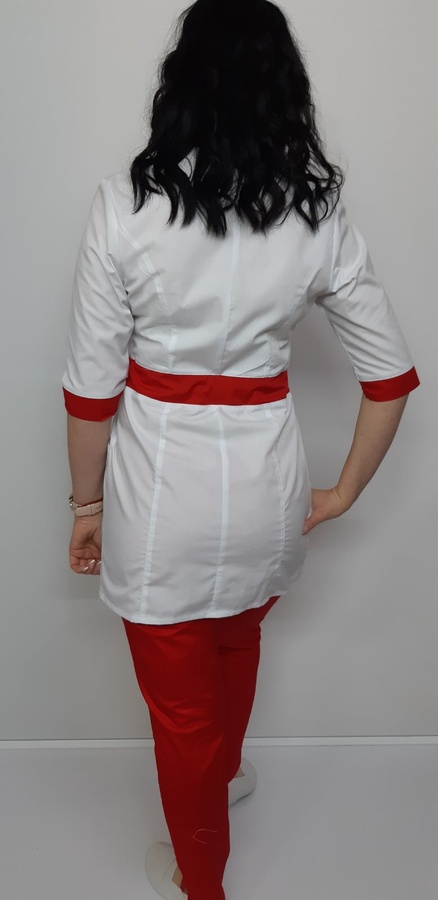 фото костюм Юнона ВТ-20526 батист білий/червоний рукав 3/4, брюки прямі (р.42-64) 13548427344