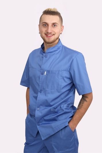 Медичний костюм для лікаря чоловічий на гудзиках 44р. модель 3210 котон блакитний - Медична форма Хелслайф (560.616)