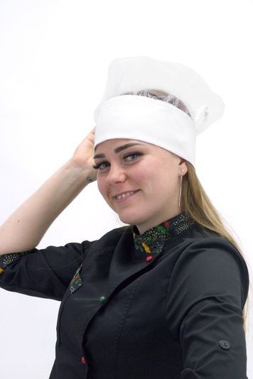 Кухарський ковпак з сіткою Соти на ліпучці котон білий - Форма кухаря (70.90)