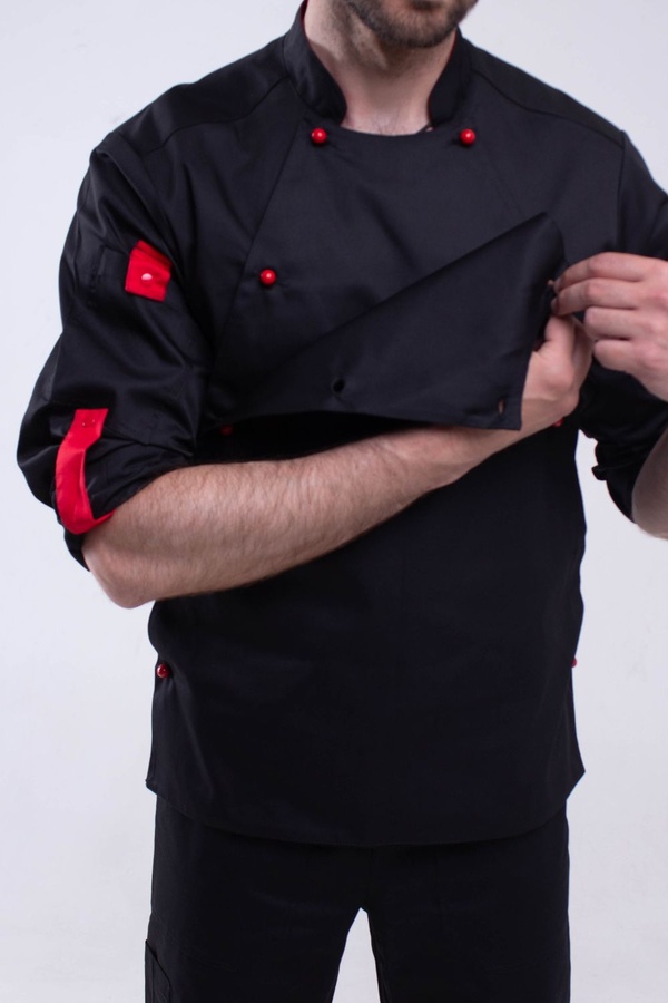 фото Кітель кухаря Прованс чорний/червоний сітка на спині 2515575700