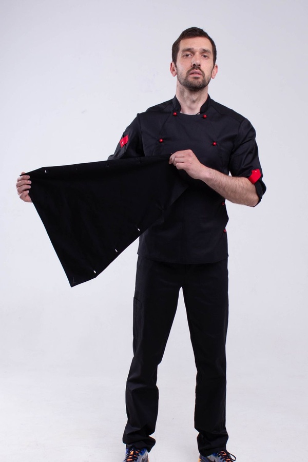 фото Кітель кухаря Прованс чорний/червоний сітка на спині 2515575700
