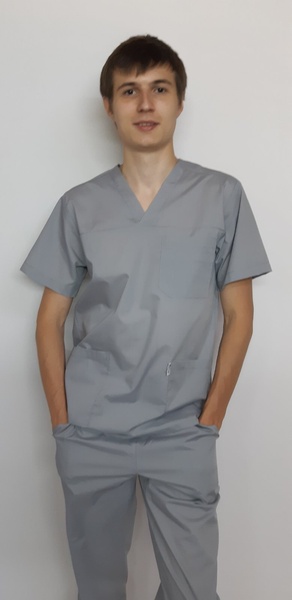фото медичний костюм Герус ВТ-30032 котон сірий (р.42-66) рукав короткий, брюки прямі 13548427396