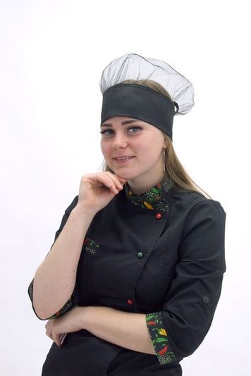 Кухарський ковпак з сіткою Соти на ліпучці котон чорний - Форма кухаря (70.90)