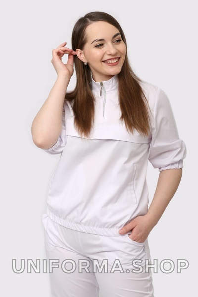 медичний костюм Гертруда (42-56) тк. котон, колір білий, рукав 3/4, брюки джогери 1446389902 фото