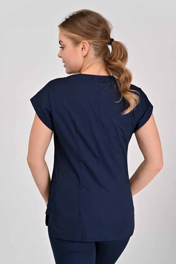медичний костюм Парма (40-66) через голову тк.батист - колір темно-синій , рукав короткий, брюки джогери 76913104 фото