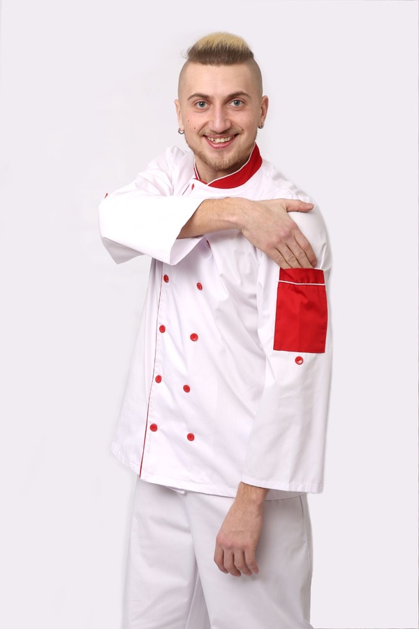 фото Кітель кухаря Бремен білий/червоний сітка на спині 13495675054