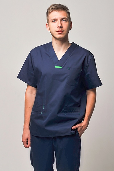 медичний костюм Мартін (40-60) преміум-котон, колір темно-синій, рукав короткий, тип брюк - класичні 786104900 фото