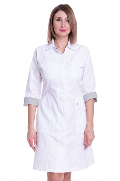 медичний халат Монако (40-66) на кнопках тк.преміум-котон - колір білий/сірий