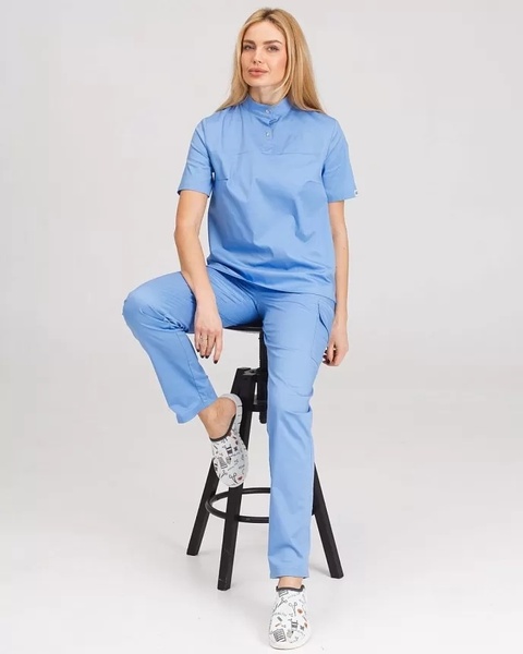 медичний костюм Денвер жіночий розмір 40 (46-54), стрейч блакитний, рукав короткий 13512464183 фото