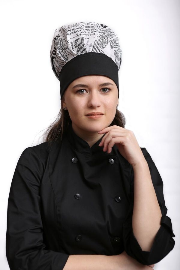 Ковпак кухаря з принтом Танагра на ліпучці грета чорний - Форма кухаря (113.140)
