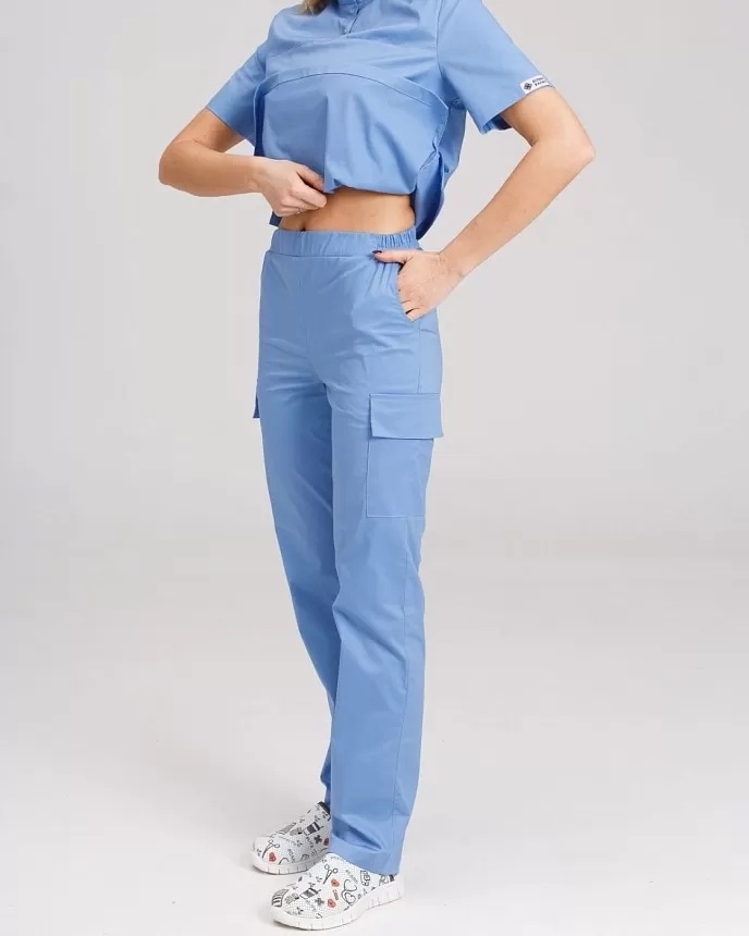 фото костюм Денвер жіночий розмір 40 (46-54), стрейч блакитний, рукав короткий 13512464183