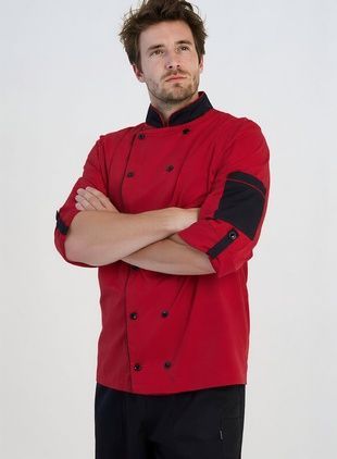 Кітель кухарський чоловічий Мар'ян котон червоний/чорний р.44 (42-64) рукав 3/4 - спецодяг кухаря (13625872054.426)