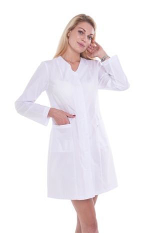 Халат Студентка (XS-2XL) на гудзиках батист білий р.M рукав довгий