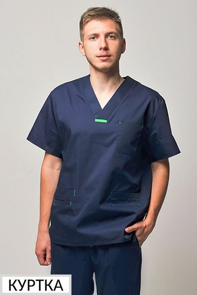 куртка медична Мартін (40-60) преміум-котон, колір темно-синій, рукав короткий 401475904 фото