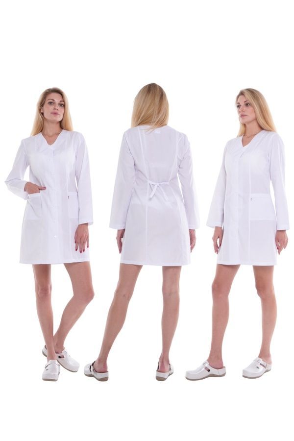 Халат Студентка (XS-2XL) на гудзиках батист білий р.M рукав довгий