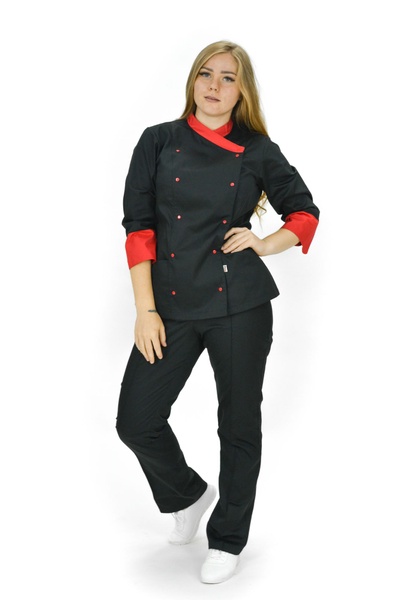 костюм кухаря UA32116 розмір 42 чорний/червоний, котон 165 г/м, розмірний ряд 42-66. 2540967300 фото