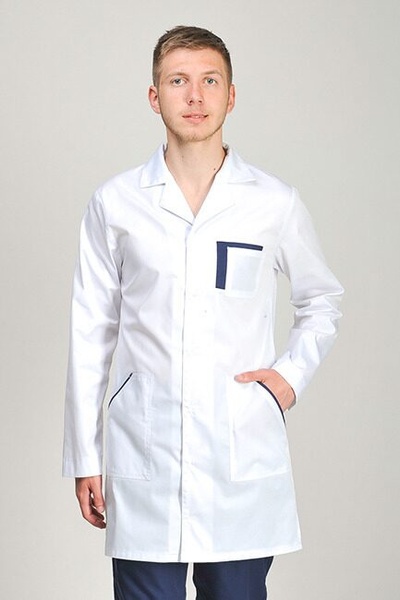 фото халат Класік (40-60) сорочкова, білий/темно-синій, рукав довгий 806075300