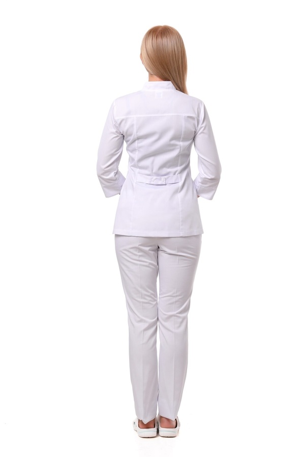 медичний костюм Пекін (40-64) на кнопках тк.преміум-котон - колір білий/вишивка, рукав 3/4, брюки класичні 2664415015 фото