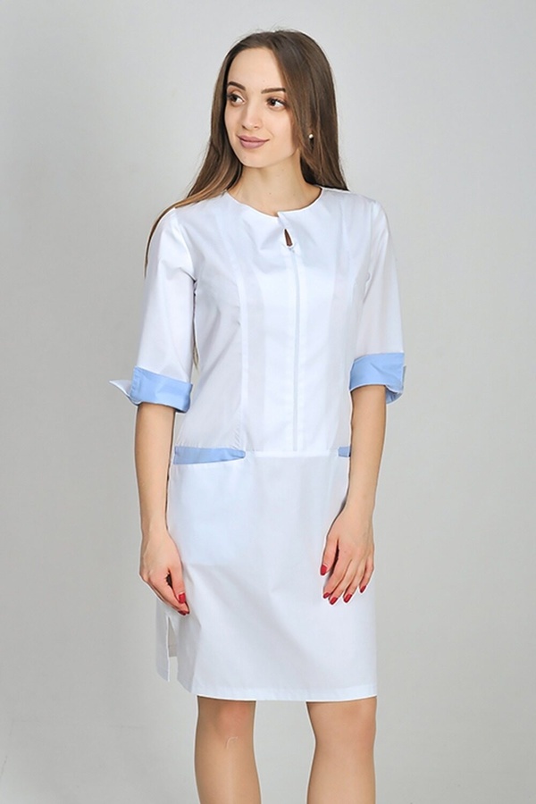 фото сукня Грейс (40-60) преміум-котон, білий/блакитний, рукав 3/4 1780557702