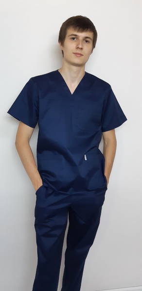 фото медичний костюм Герус ВТ-30033 стрейч темно-синій (р.42-66) рукав короткий, брюки прямі 13548427400