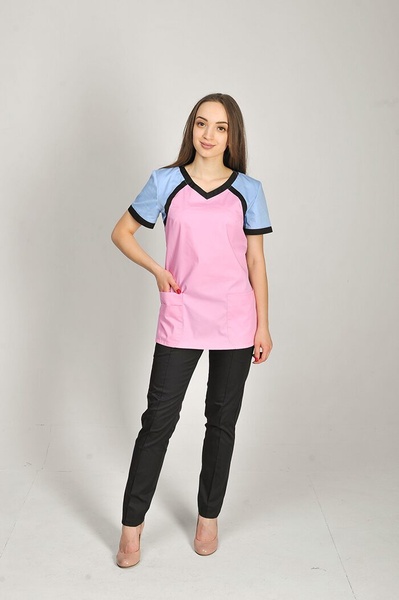 фото костюм Колібрі (40-60) сорочкова, рожевий/блакитний, рукав короткий, брюки класичні 815028900