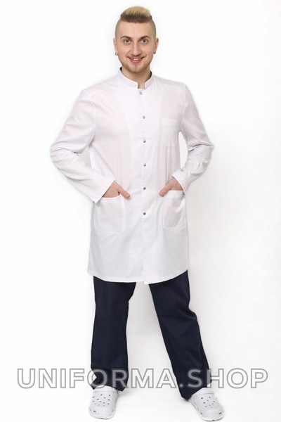 медичний халат Ярослав (44-56) тк. котон, колір білий, рукав довгий 106568301 фото