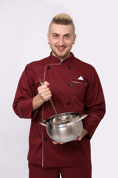 костюм кухаря Максим розмір S бордовий/білий, батист 135 г/м, розмірний ряд S-XXL. 52326015 фото