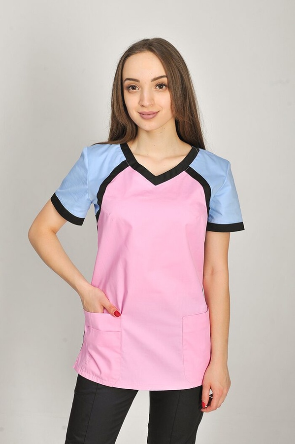 фото костюм Колібрі (40-60) сорочкова, рожевий/блакитний, рукав короткий, брюки класичні 815028900