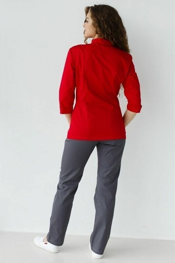 медичний костюм Сакура (40-60), преміум-котон червоний/сірий, рукав 3/4 2622814415 фото