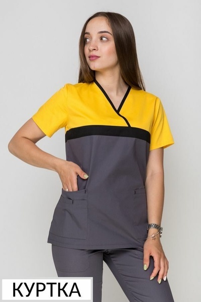 фото куртка Лідія (40-60) преміум-котон, асфальт/жовтий, рукав короткий 586235504