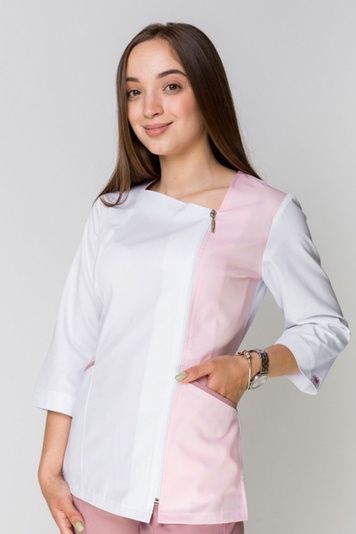 куртка котон преміум Лілія р. білий/королівський рожевий рукав 3/4