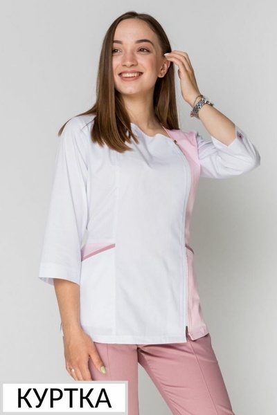 фото куртка Лілія (40-60) преміум-котон, білий/королівський рожевий, рукав 3/4 586257704