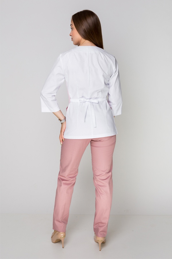 фото куртка Лілія (40-60) преміум-котон, білий/королівський рожевий, рукав 3/4 586257704