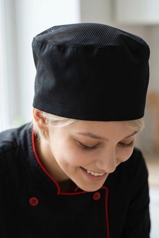 Шапка таблетка кухарська з сіткою Т-01 на резинці котон чорний - Форма кухаря (75.90)