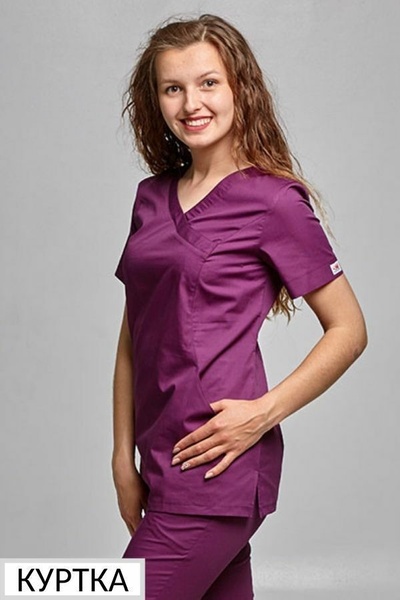 куртка медична Марина (40-60) преміум-котон, колір баклажановий, рукав короткий 409285104 фото